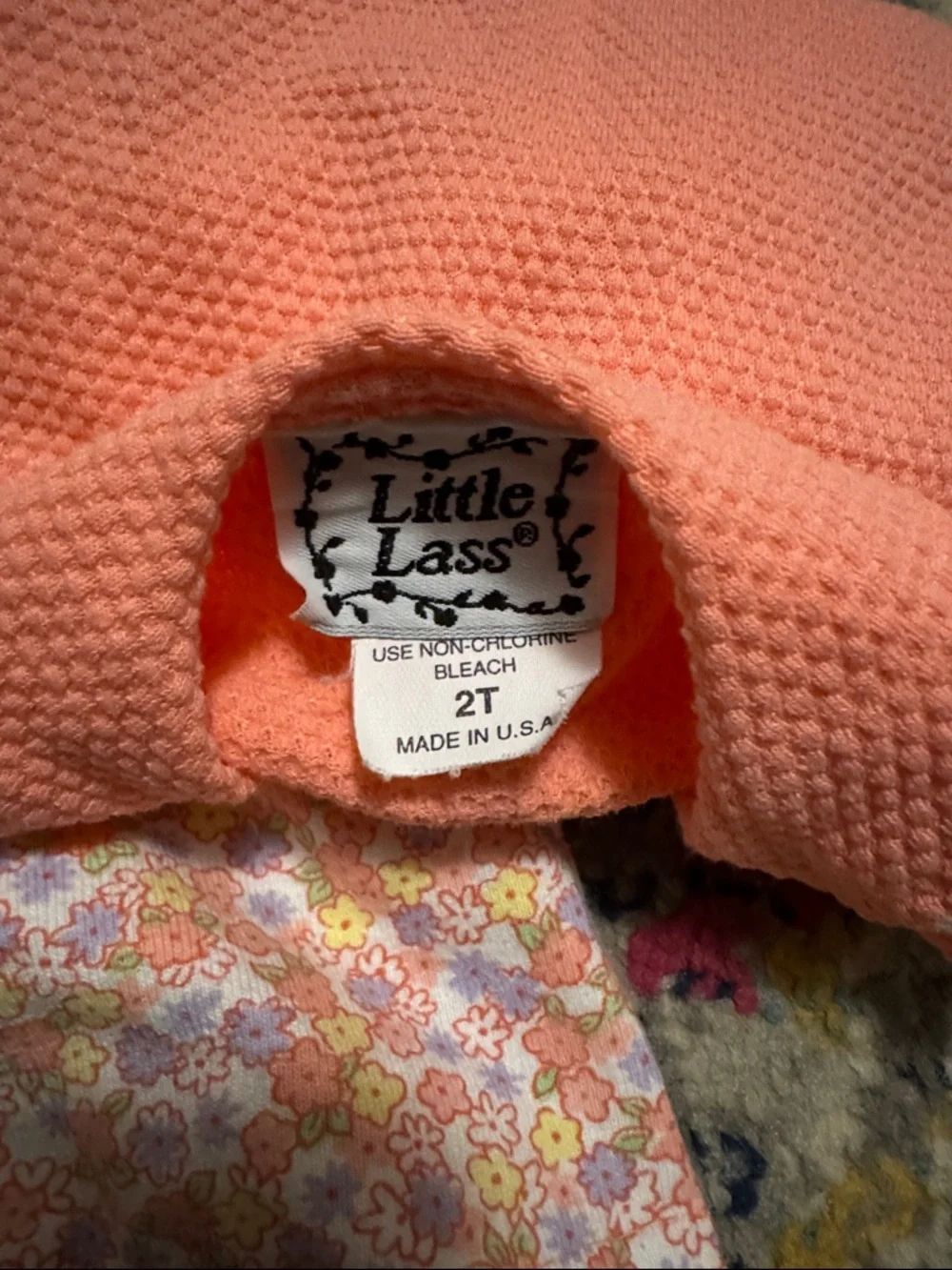Little Lass Vintage Peach and Floral Two-Piece Toddler Outfit - Picture 2 of 2